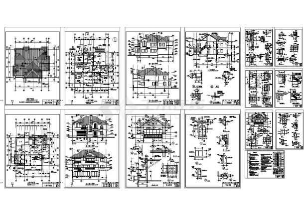 某三层美式别墅建筑全套施工图，9张图纸-图一