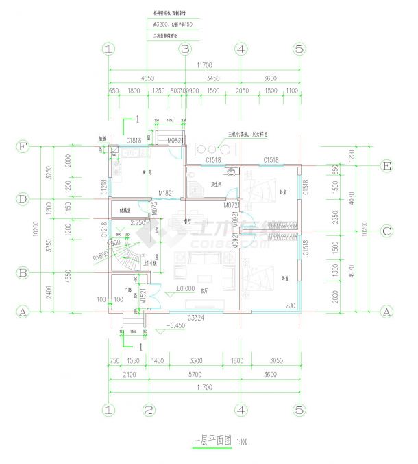 119.34平方米单家独院式别墅设计cad图，共9张-图一