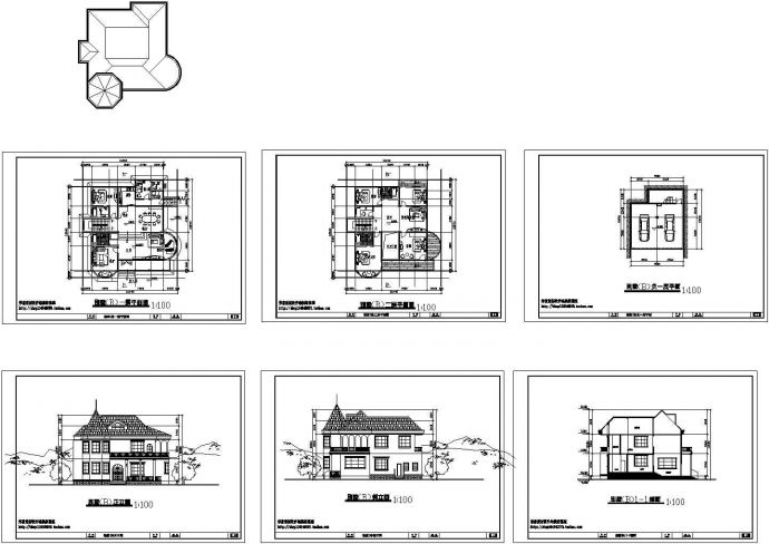 250平方米二层别墅施工设计图，共6张_图1