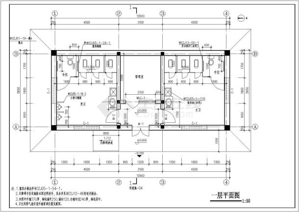 某城市3套单层公厕建筑设计施工图-图一