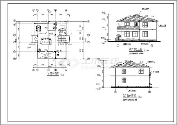 某地豪华别墅B型建筑施工图（共3张）-图二