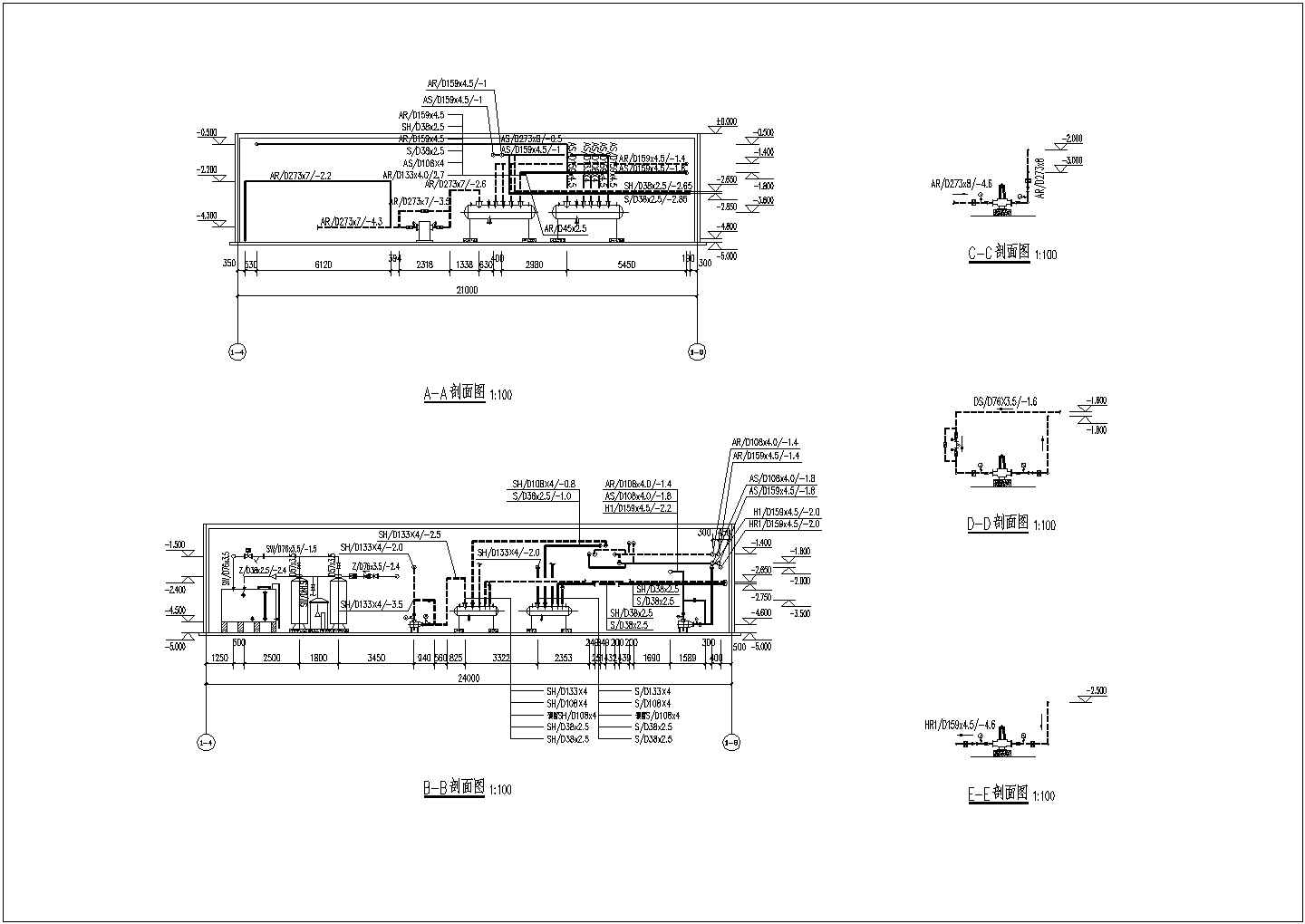 北京某供暖机房内换热机组、生活热水换热器及空调采暖换热机器设计图