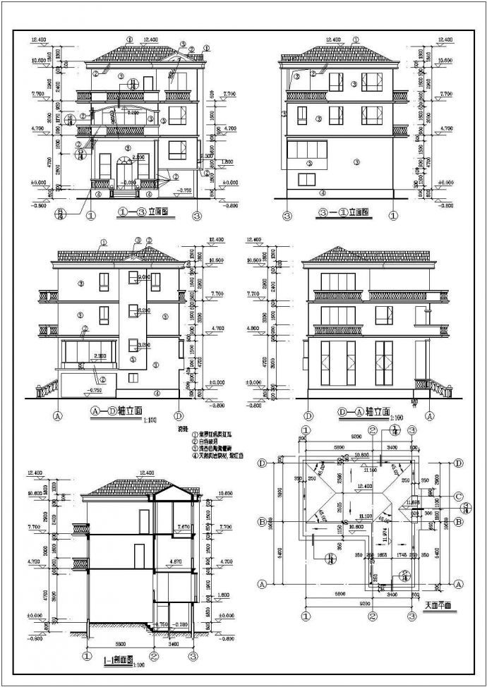 某新农村三层带夹层别墅建筑设计方案图_图1