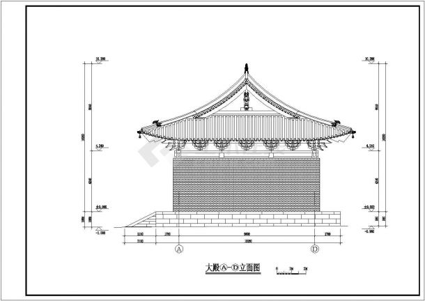 山西省某砖木结构仿古建筑大殿建筑方案图-图二
