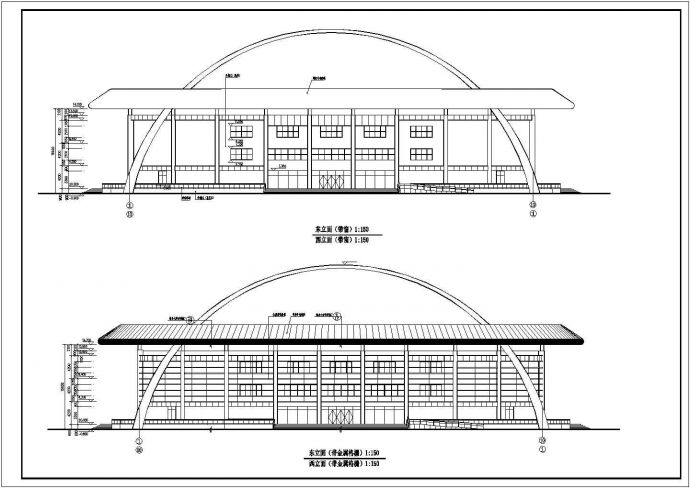 某地三层框架结构网球馆建筑设计方案图纸_图1