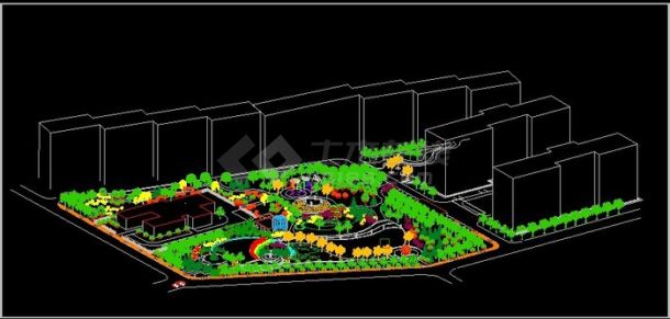 某地区月牙广场绿地轴测图 CAD-图一