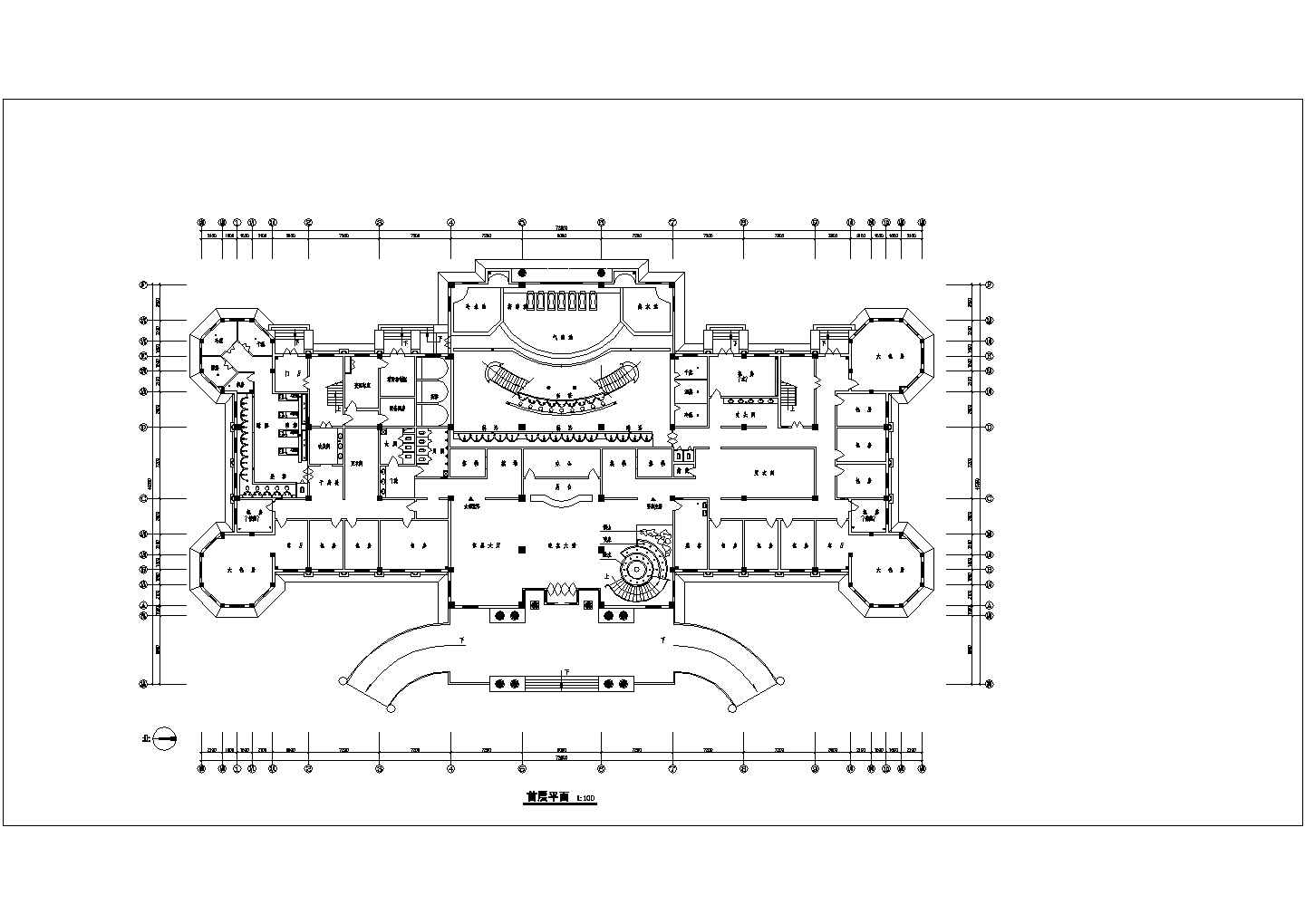 某欧式对称酒店建筑设计平立剖面CAD方案图图纸