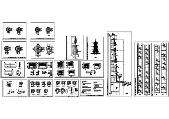 七层古塔建筑施工设计cad图，含施工说明_图1