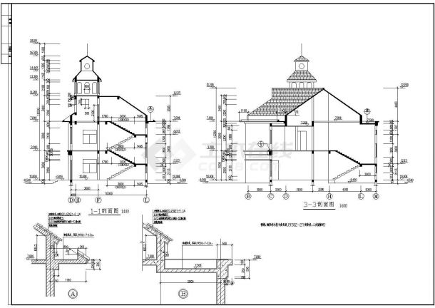 某地区3层框架结构会所建筑设计方案图-图一
