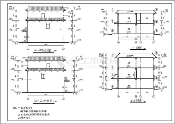 辽宁某3层框架结构仿古餐饮建筑施工图-图二