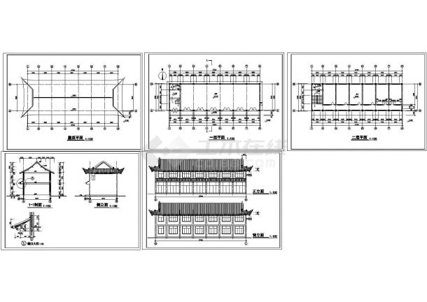 某地仿古寺庙建筑设计CAD施工图，共5张-图一