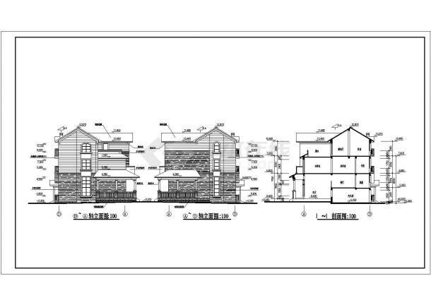 某地三层砖混结构连拼别墅建筑设计方案图-图二