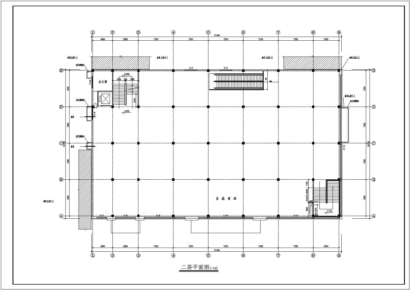 某二层框架小型超市建筑方案图（含总图）