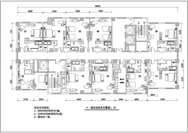 某地大型宾馆客房建筑cad施工图纸-图二