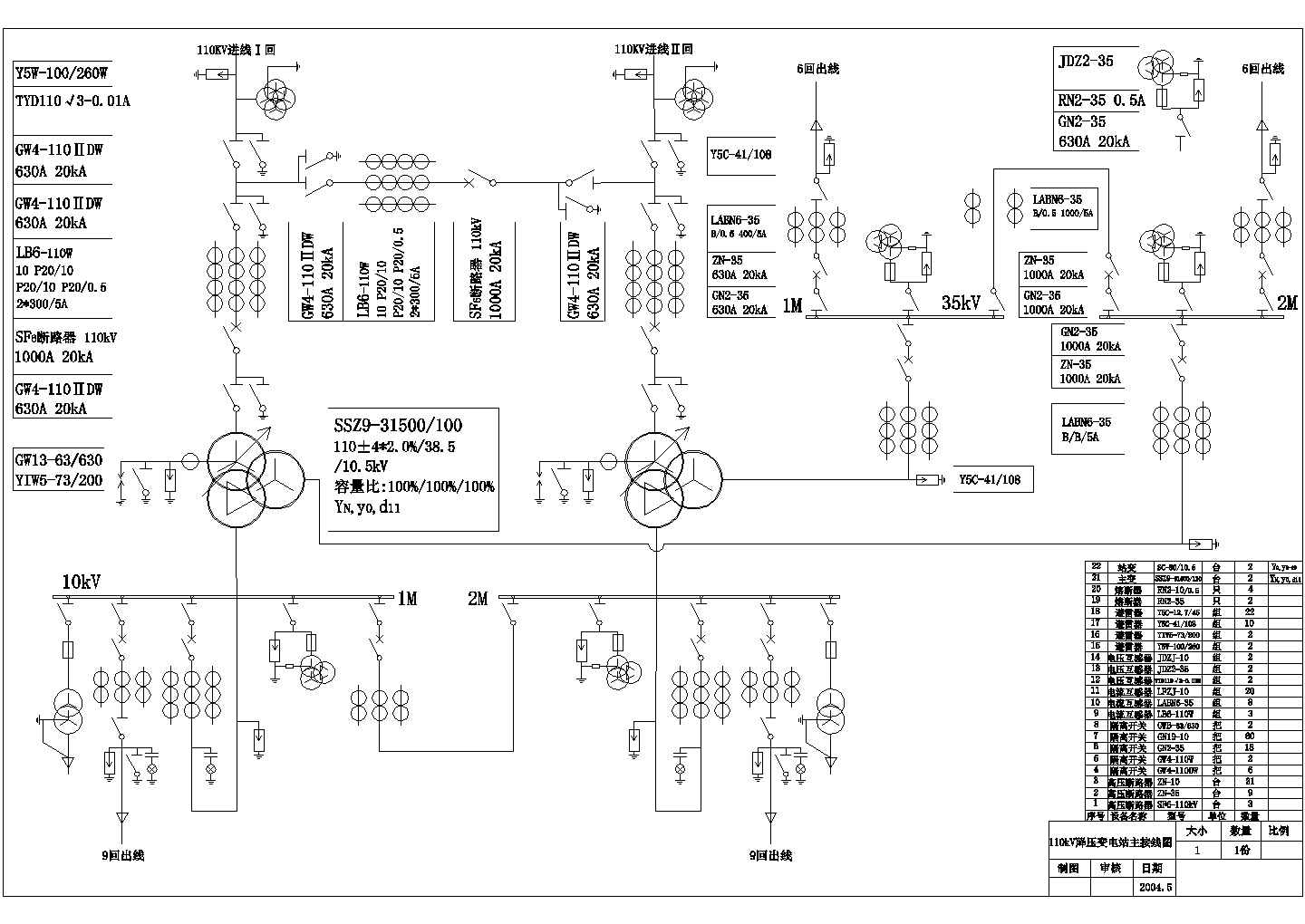 110kV降压变电站主接线图