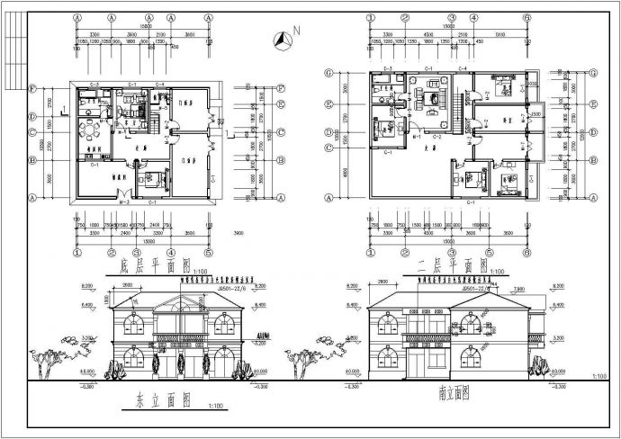 某地区小型两层别墅建筑方案图（共3张）_图1