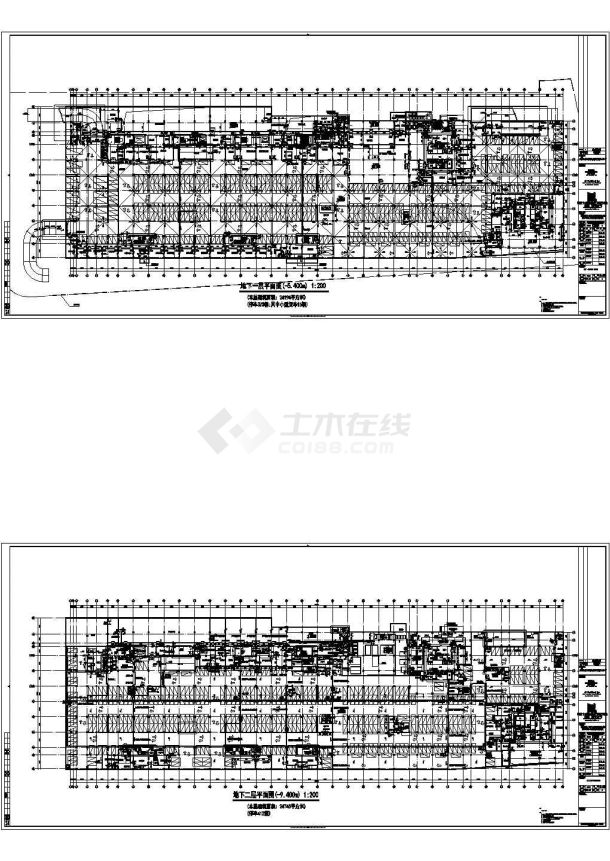 长风商业办公综合楼玻地下室两层防火分区建筑施工cad图纸-图一