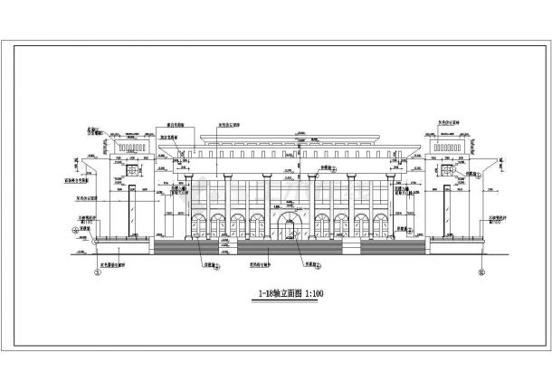 某地框架结构二层大学礼堂建筑施工图-图一