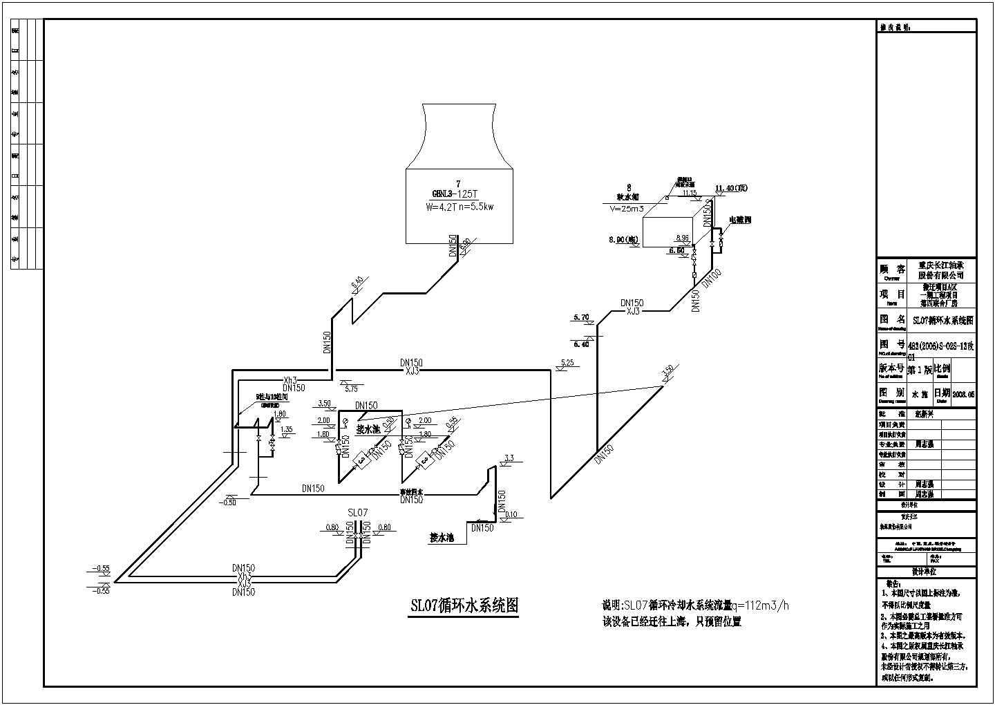 某厂房冷却循环水系统图及生产给排水平面图
