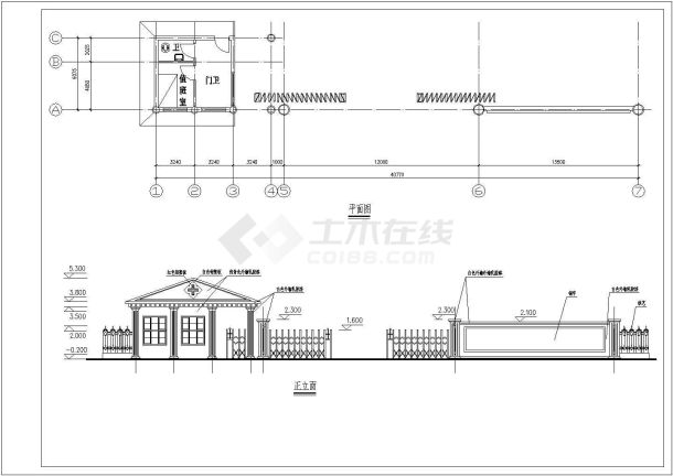 某地小型小区大门建筑cad施工图纸-图二