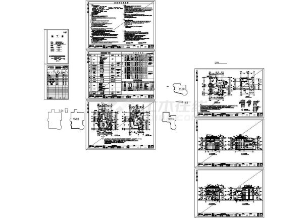 独立别墅二层平立面施工cad图，共六张-图一