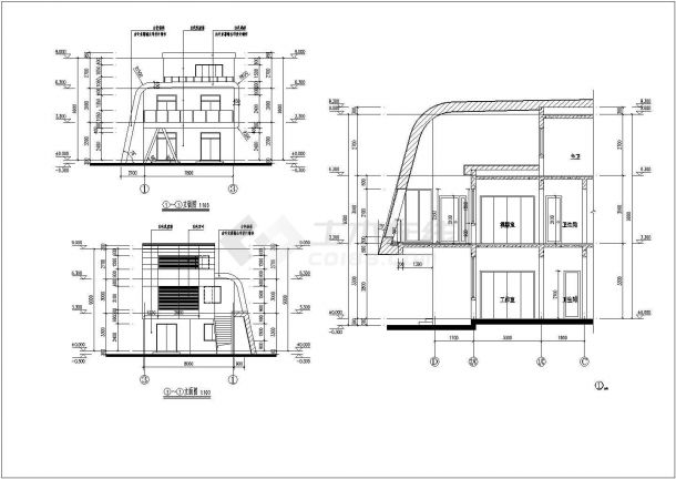 某地三层框架结构别墅建筑设计方案图-图二