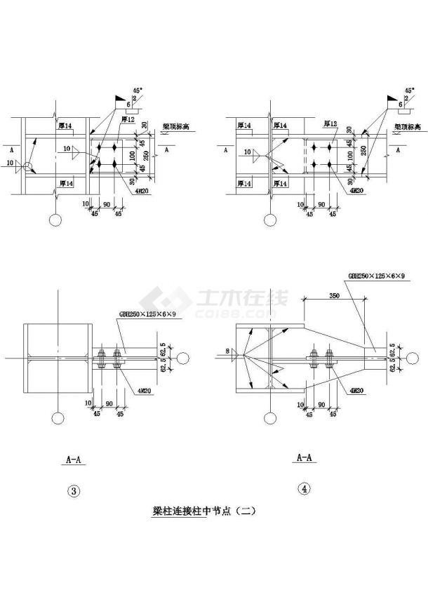 某工地梁与柱的连接CAD布置图-图二