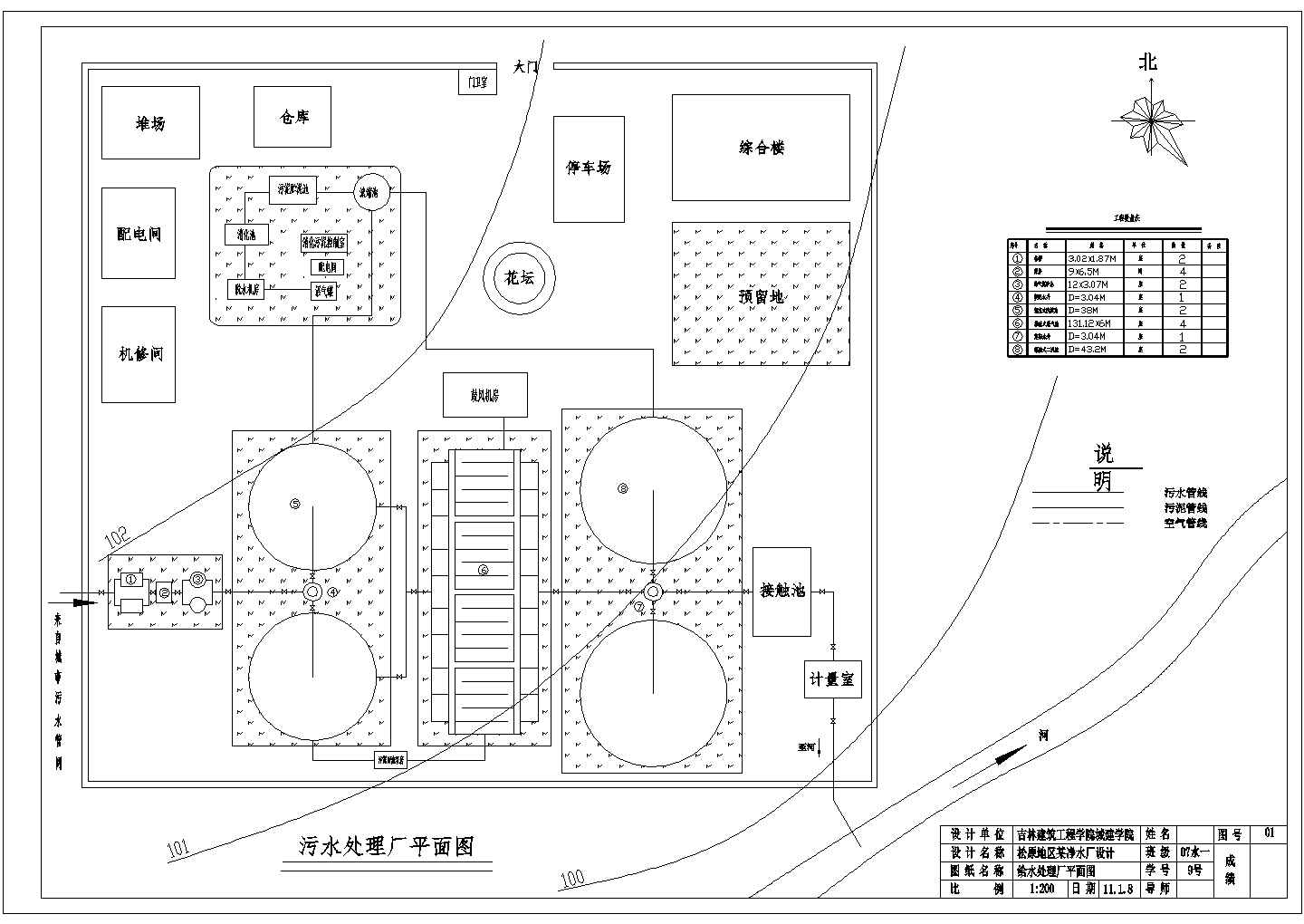 某地污水处理厂工艺流程总平面图纸