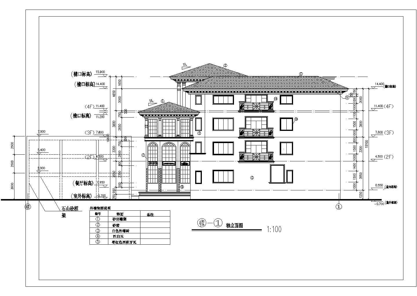 某地高档中式小别墅外装修施工图纸