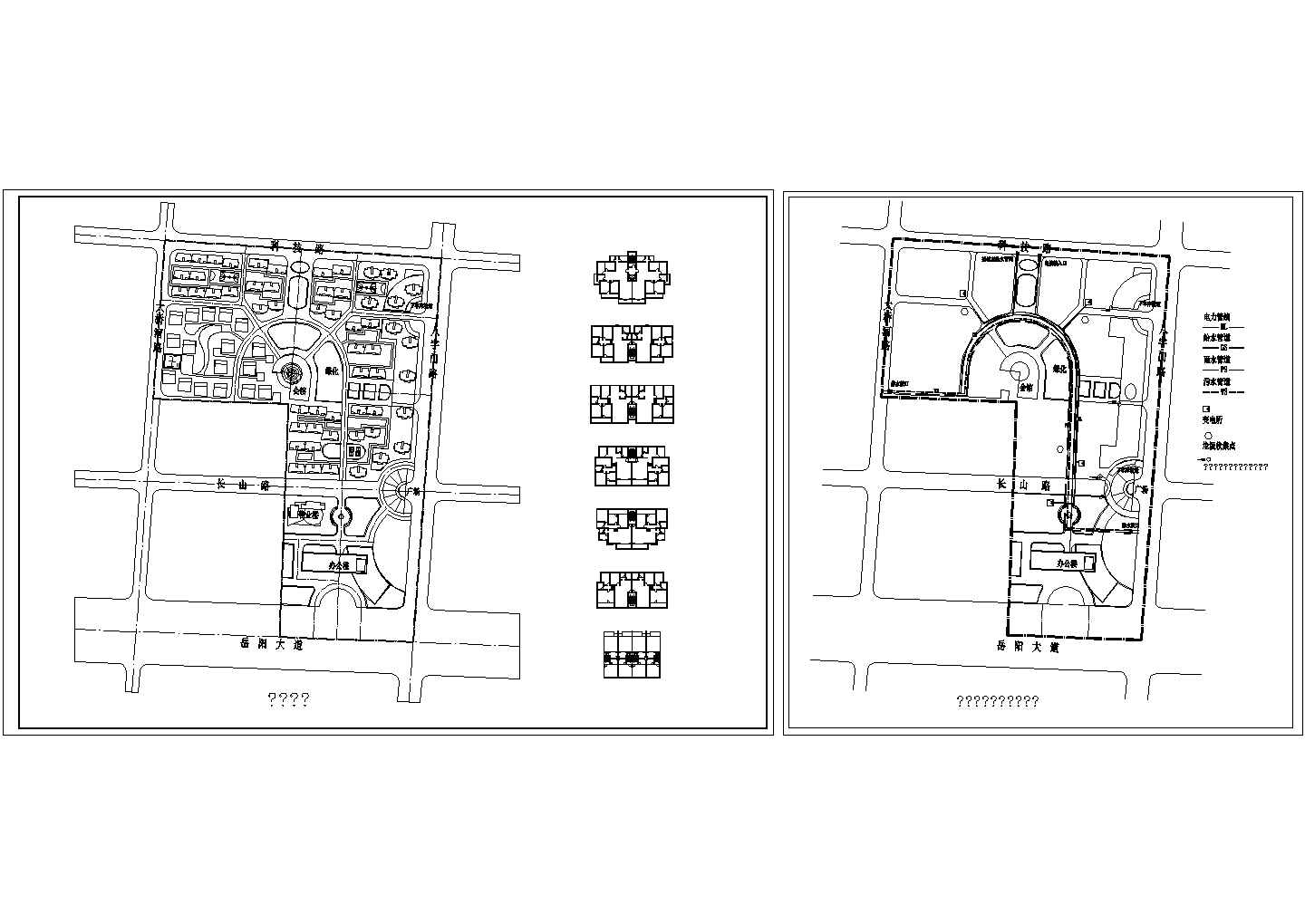 小区规划总平1张 含6种一梯二户建筑平面框架图、公用设施及管线综合图