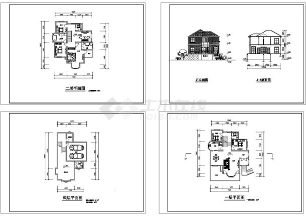 347平方米二层带车库现代风格别墅建筑施工cad图纸含平立面图-图二