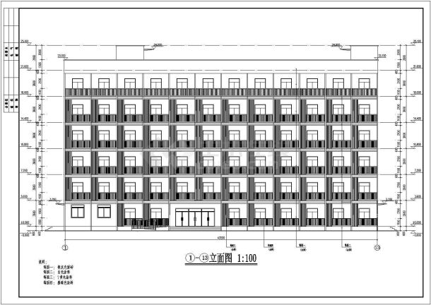 某地六层框架结构宿舍楼建筑施工图-图一