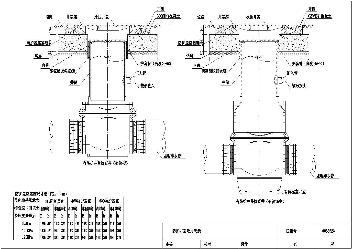 某小区有防护井盖检查井安装示意图及选型