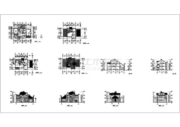 三层带车库豪华风格独栋别墅建筑施工cad图纸-图一