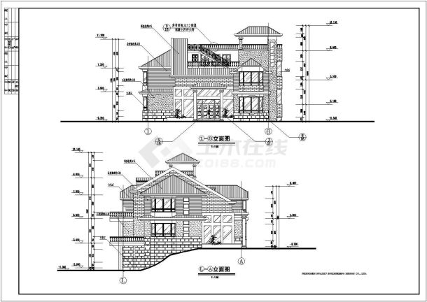 某地豪华的木制小型多层别墅建筑施工图-图一