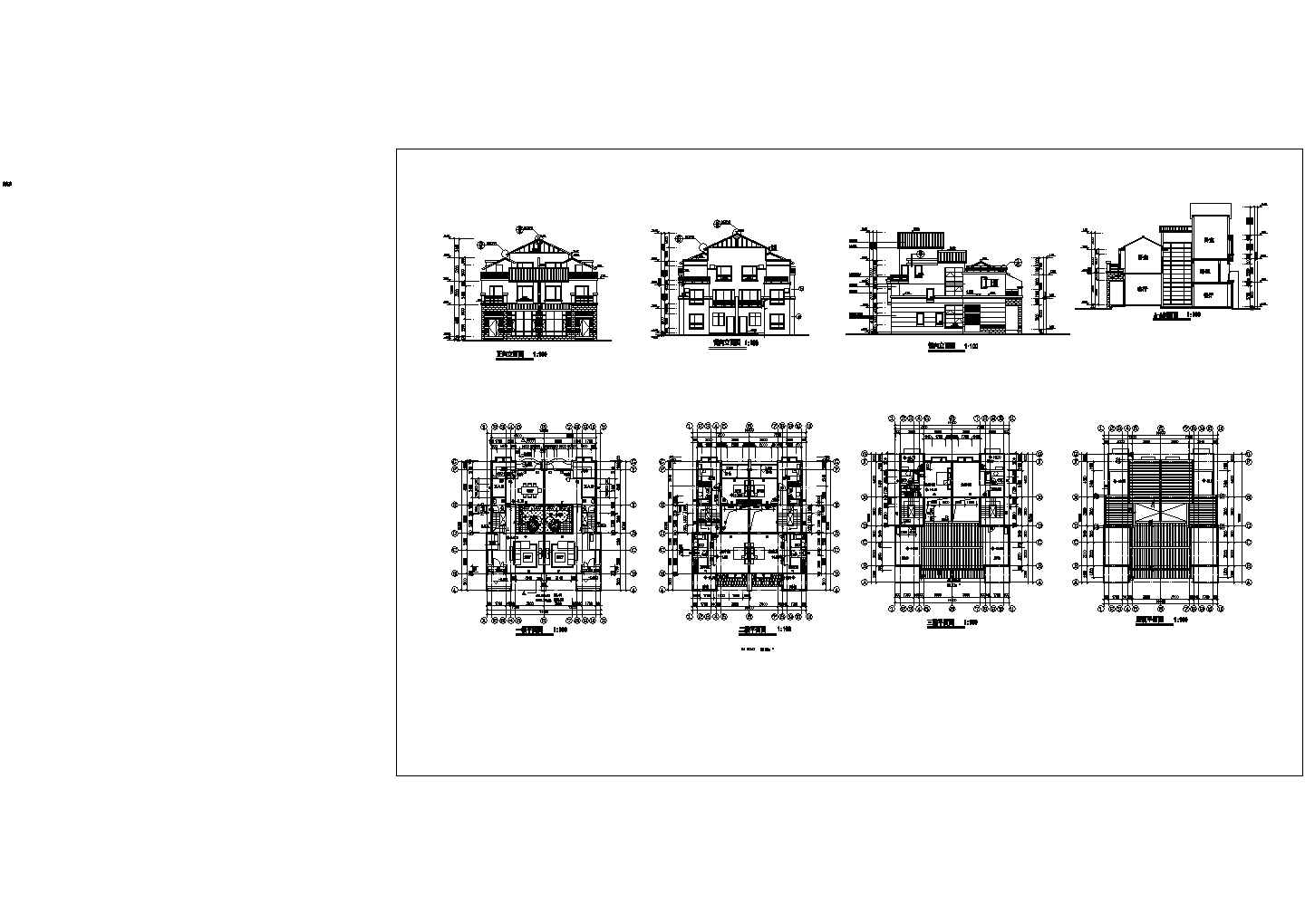 100平米三层小别墅建筑施工图纸