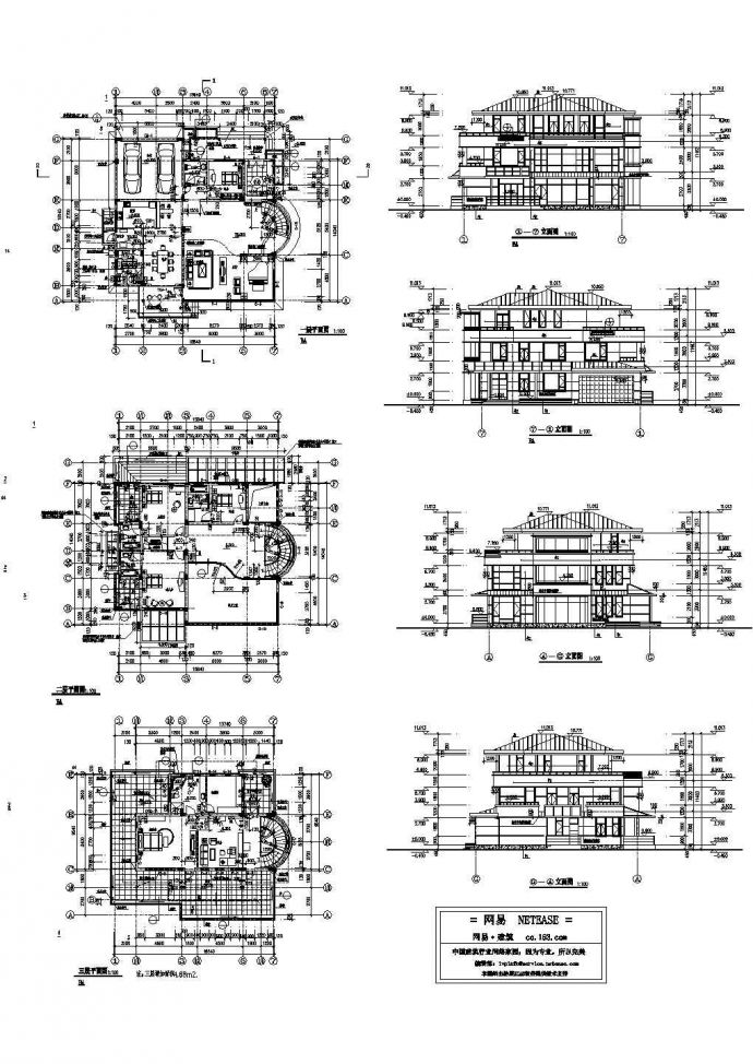 三层经典别墅样板间建筑图纸（共7张）_图1