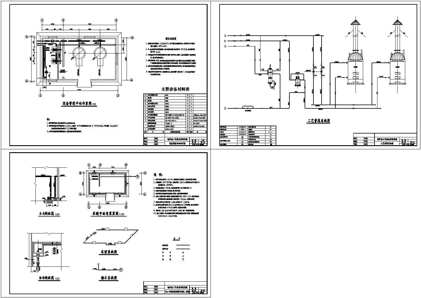某常压锅炉房工艺设备管道安装设计cad施工方案图（含设计说明）