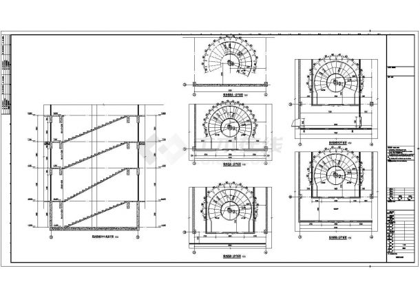 别墅弧形楼梯平面剖面CAD图-图一