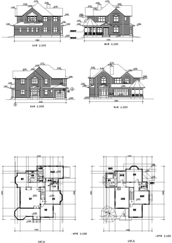 常熟某二层住宅别墅建筑设计cad图纸，共6张_图1