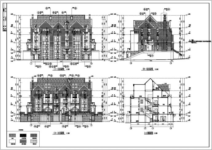 某地三层坡屋顶连拼别墅建筑设计方案图纸_图1