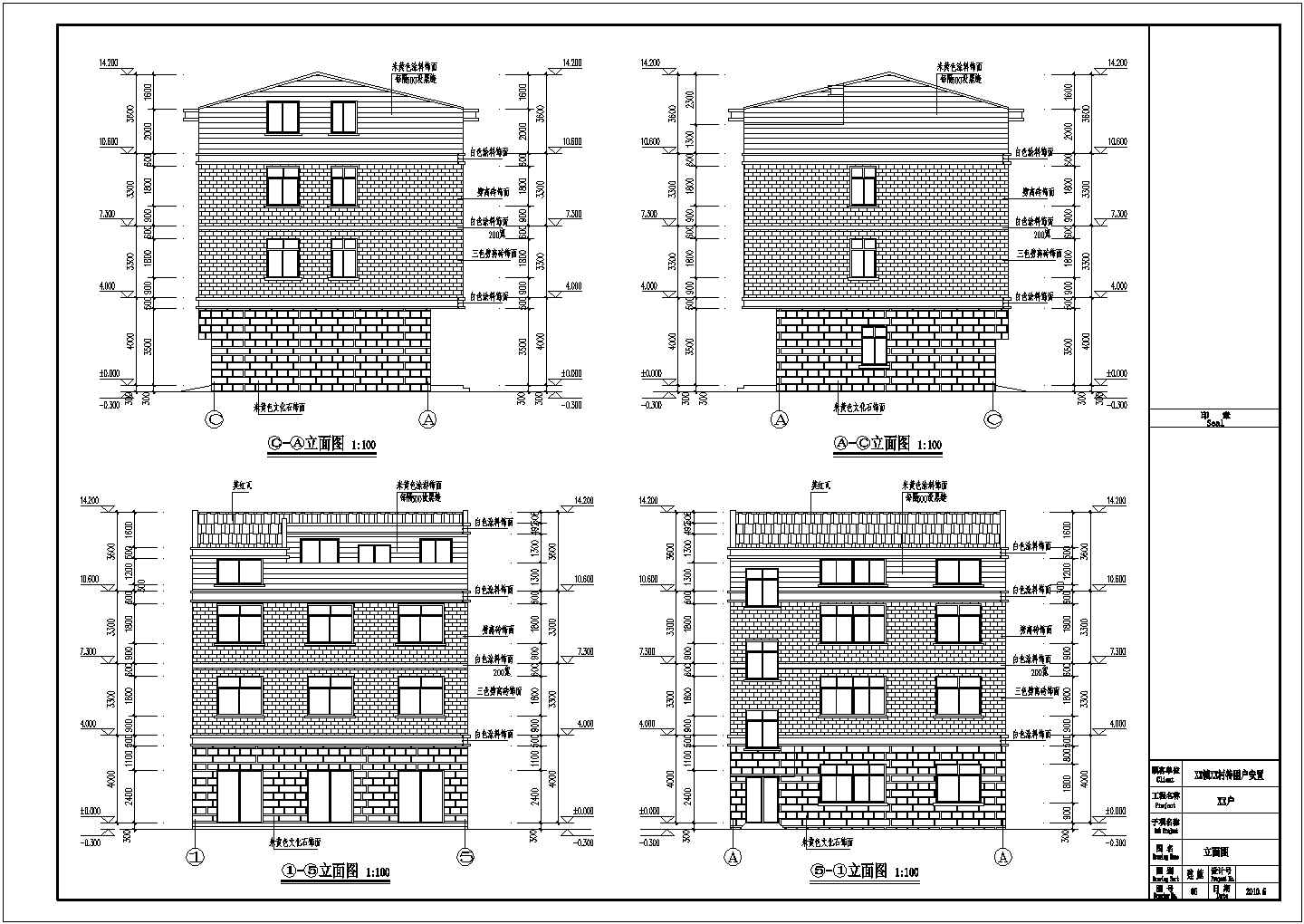 某地三层框架结构农村别墅建筑设计施工图