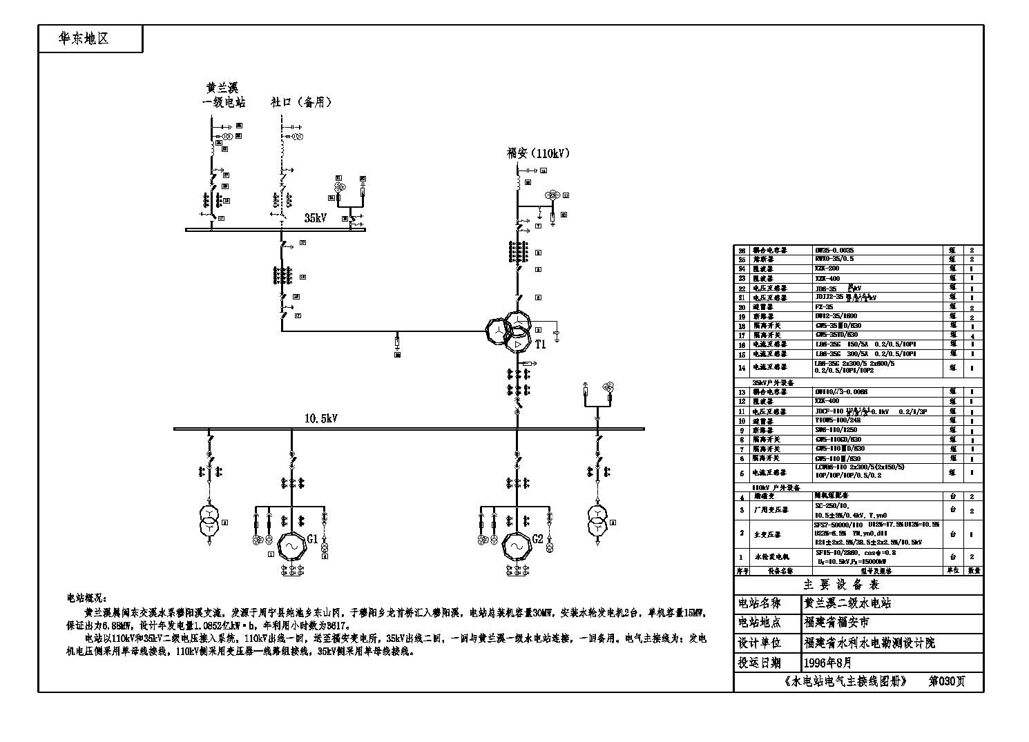 福建某水电站电气主接线图