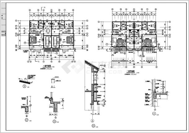 某地三层框架结构连拼别墅建筑设计施工图-图二