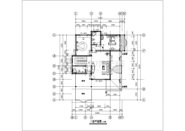 某地区三层别墅扩出图（含结构模型图）-图二