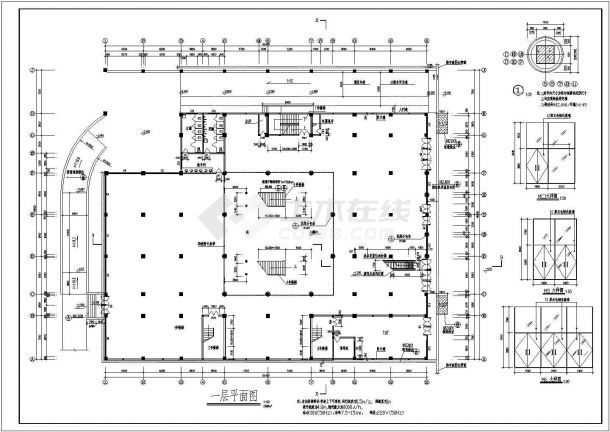 某地文化商城建筑施工图纸（共10张）-图二