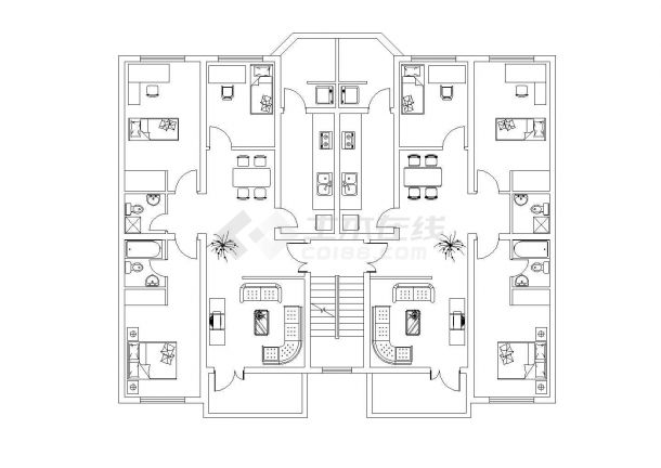 某小区住宅单元楼标准设计平面户型图