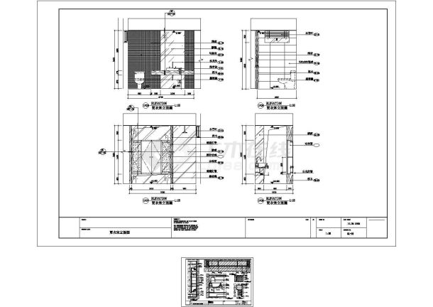 小卫生间剖立面施工cad图，共五张-图一