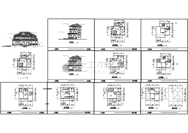 3层山庄别墅平面设计建施cad图，共十二张-图一