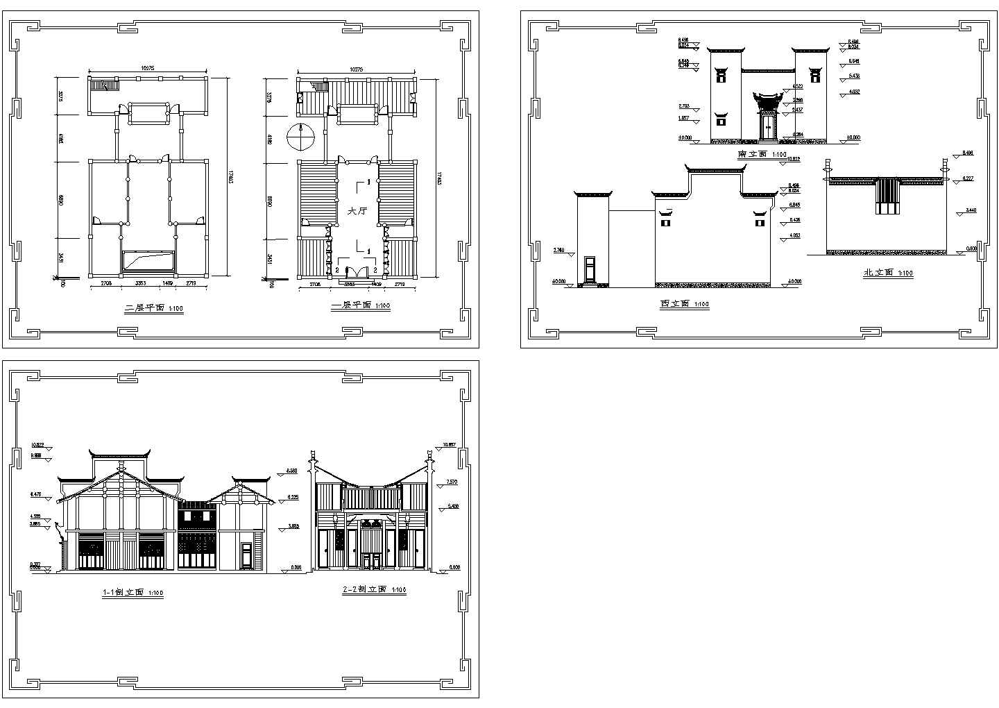 二层培德堂古建筑设计施工图（无屋顶平面 长17.403米 宽10.275米 ）